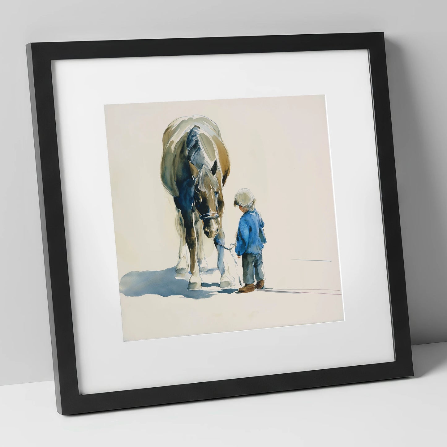 Quiet Understanding horse & rider art print in black frame