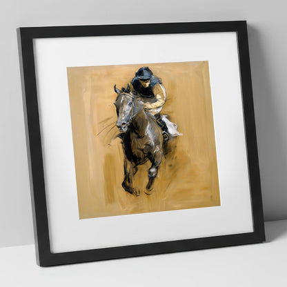 The Final Furlong racing horse art print in black frame