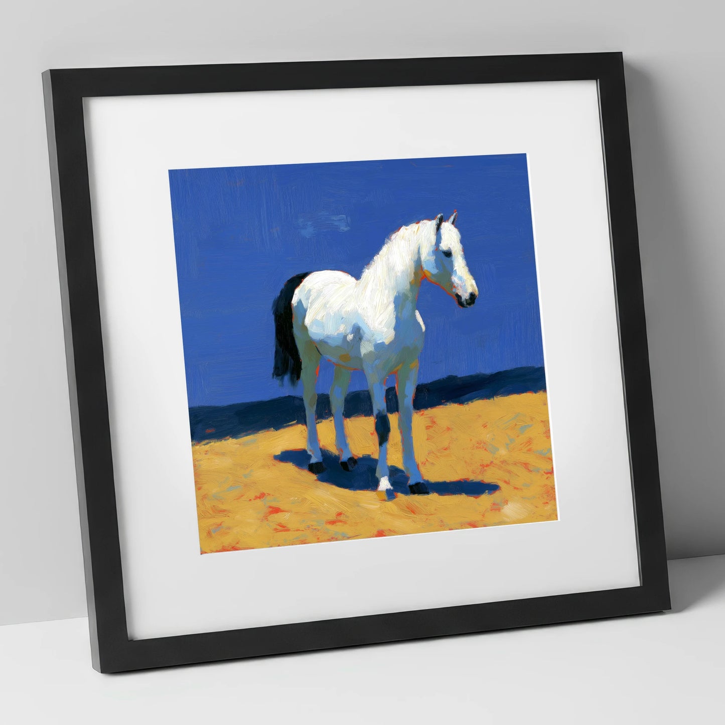 Sunlit Grey horse breed art print in black frame