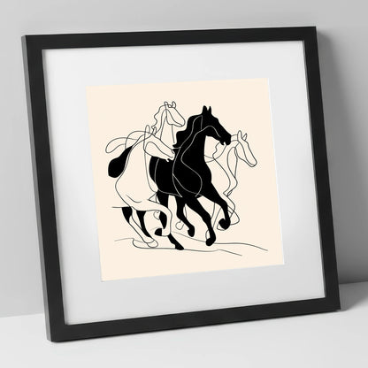 Synchronised Strides wild horses art print in black frame