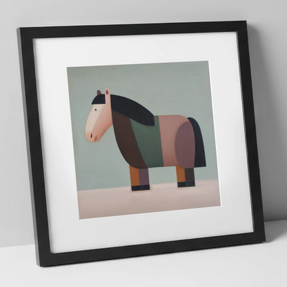 The Geometric Cob horse breed art print in black frame