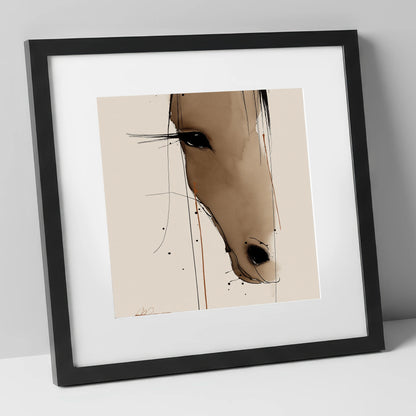Fluid Sepia Gaze horse portrait art print in black frame