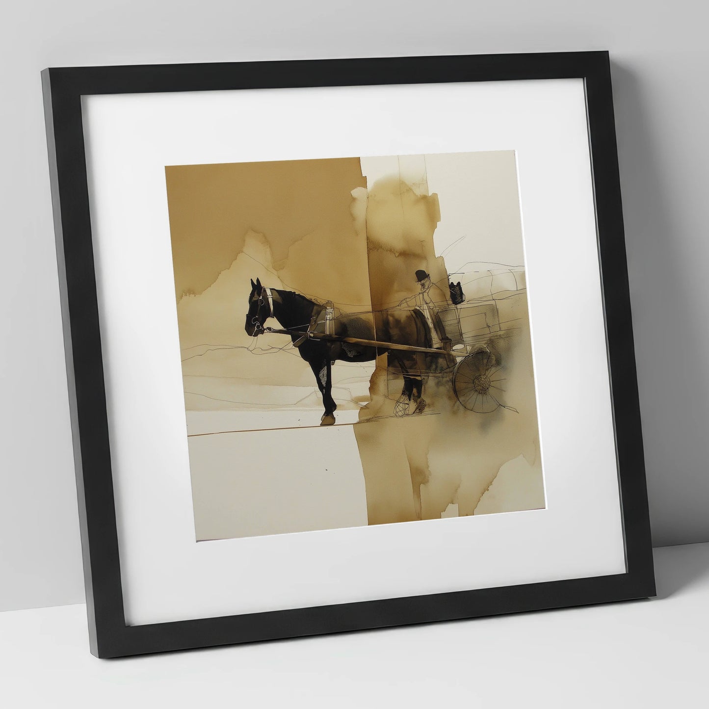 The Sepia Draught working horse art print in black frame