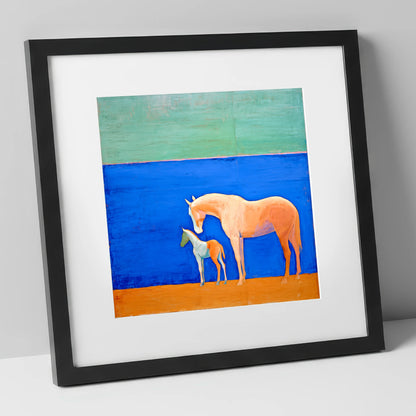 Cobalt Bond mare & foal art print in black frame