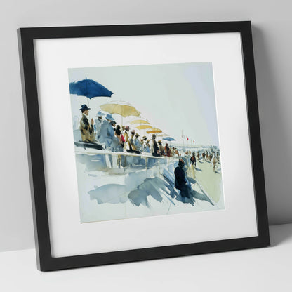 Gathering at the Rails racing horse art print in black frame