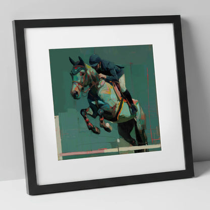 The Perfect Clearance show jumping horse art print in black frame