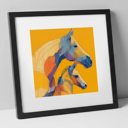 Golden Lineage mare & foal art print in black frame