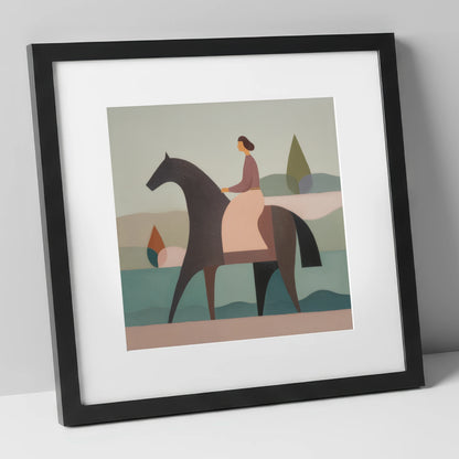 Quiet Harmony dressage horse art print in black frame