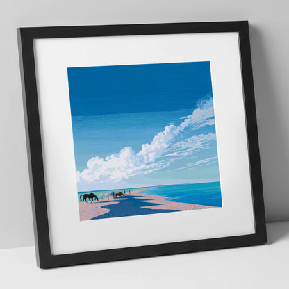 Endless Shoreline Hack horse landscape art print in black frame