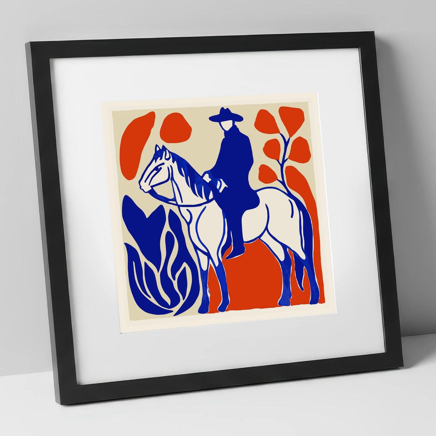 The Cobalt Western Rider western horse art print in black frame