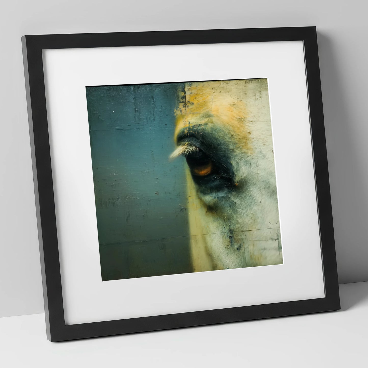 Ochre and Slate Gaze horse portrait art print in black frame