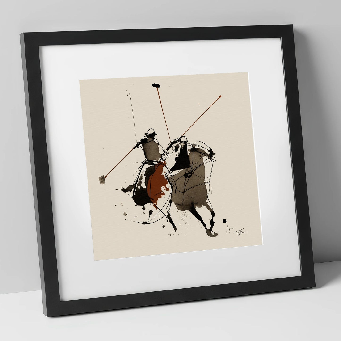 The Ride-Off polo horse art print in black frame
