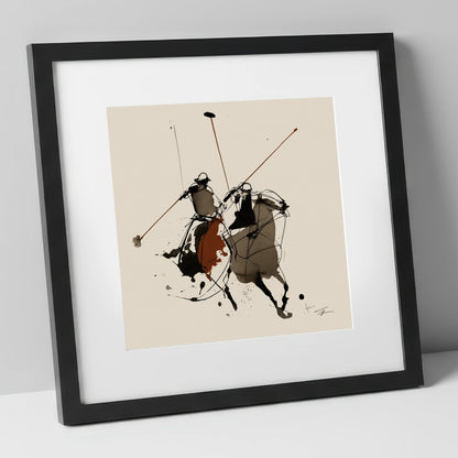 The Ride-Off polo horse art print in black frame