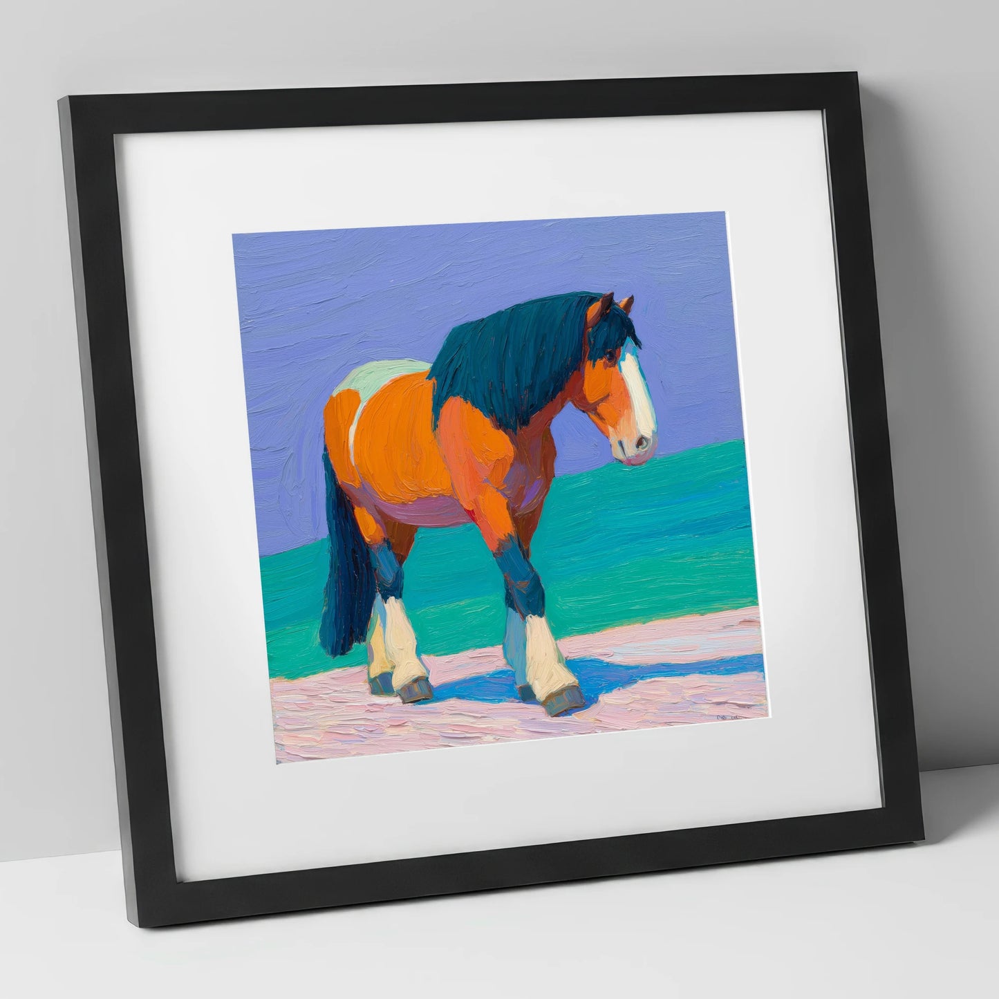 Vibrant Heavy Horse working horse art print in black frame
