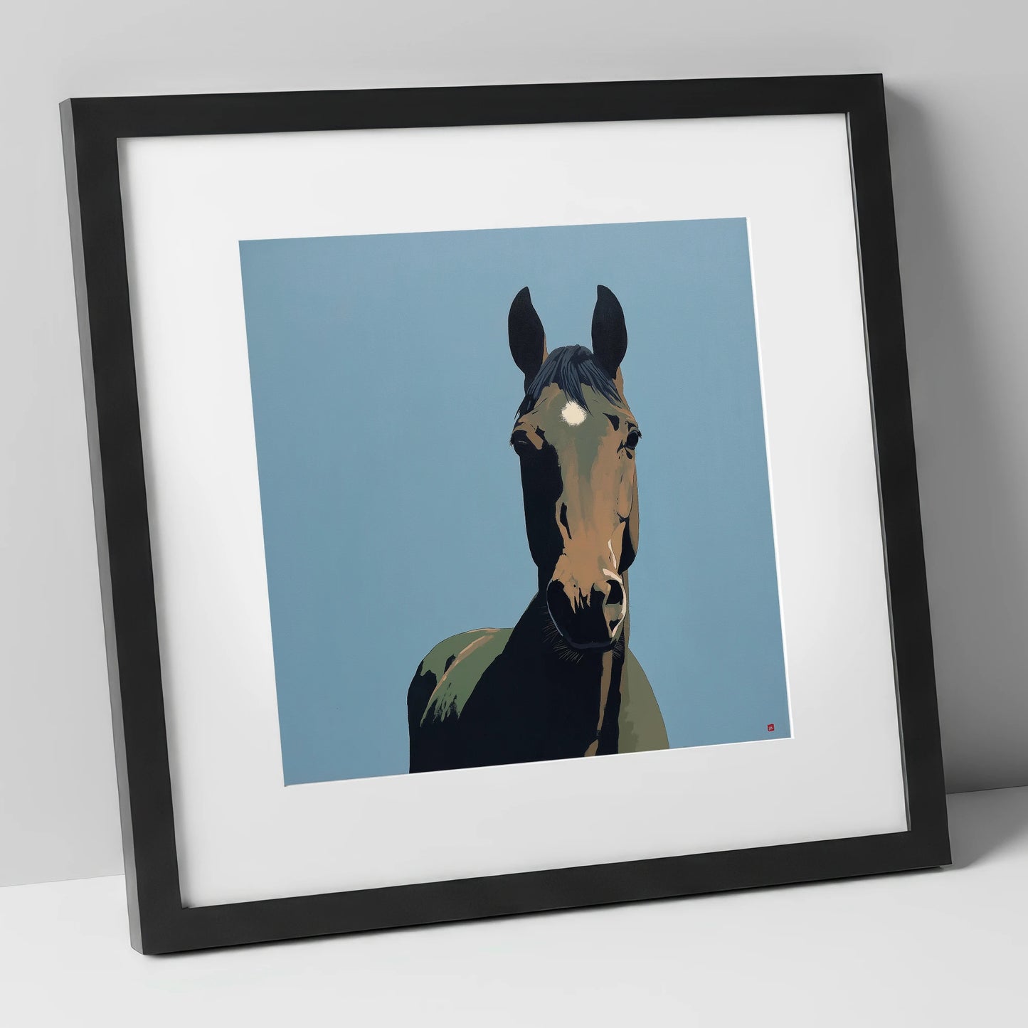 Bay Under Cerulean Sky horse portrait art print in black frame