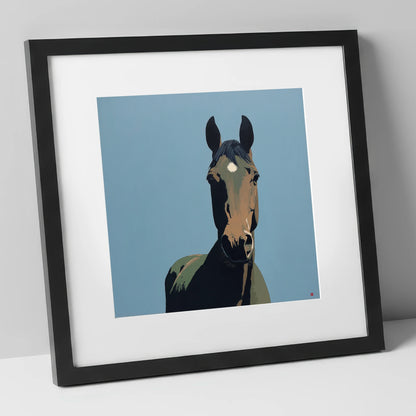 Bay Under Cerulean Sky horse portrait art print in black frame