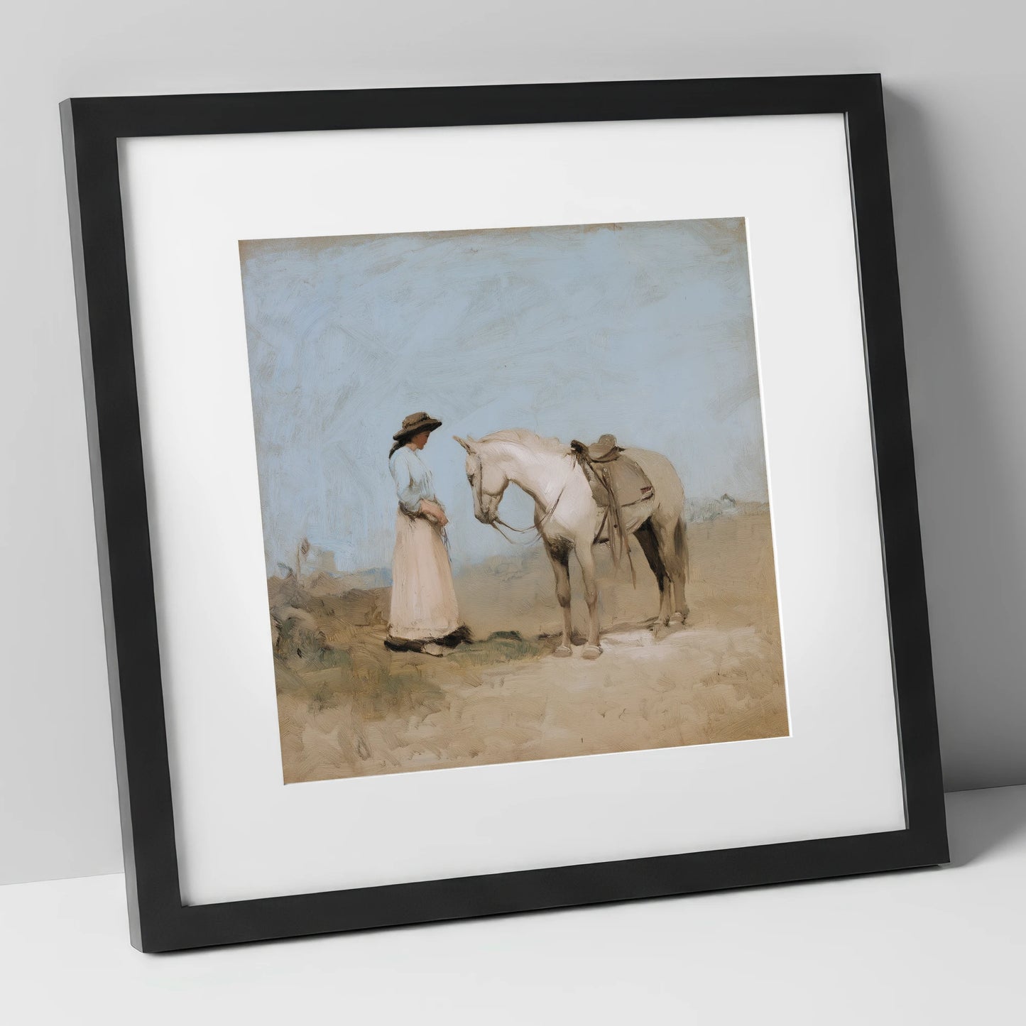 The Unspoken Bond horse & rider art print in black frame