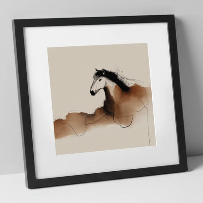Fluid Sepia Profile horse portrait art print in black frame