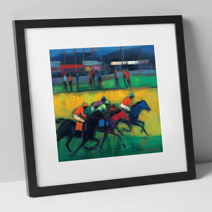 The Turf In Colour racing horse art print in black frame