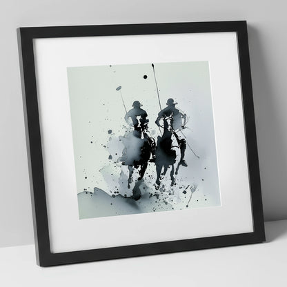 Thundering Polo Pursuit polo horse art print in black frame
