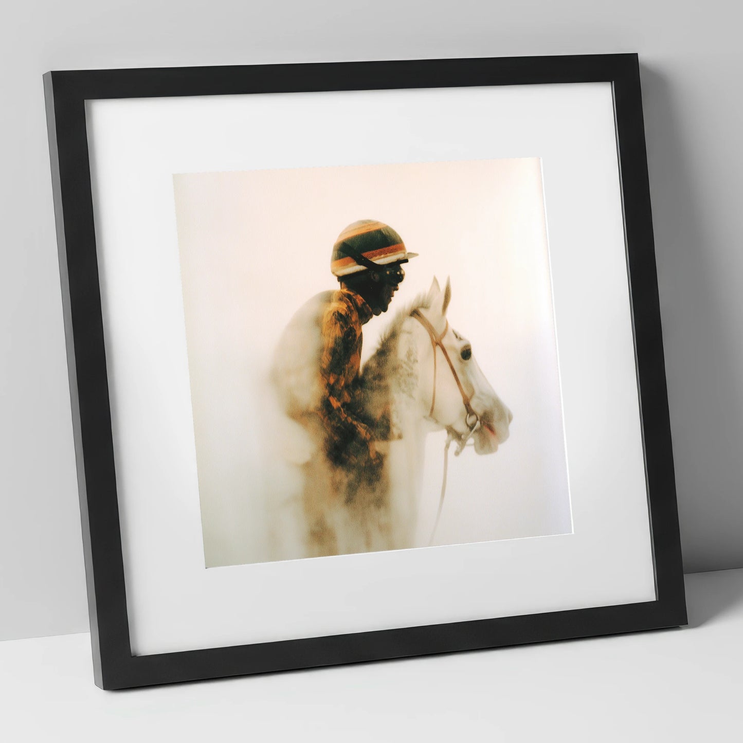 Echoes of the Track racing horse art print in black frame