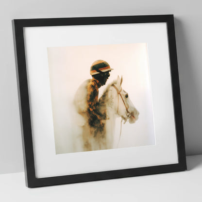 Echoes of the Track racing horse art print in black frame