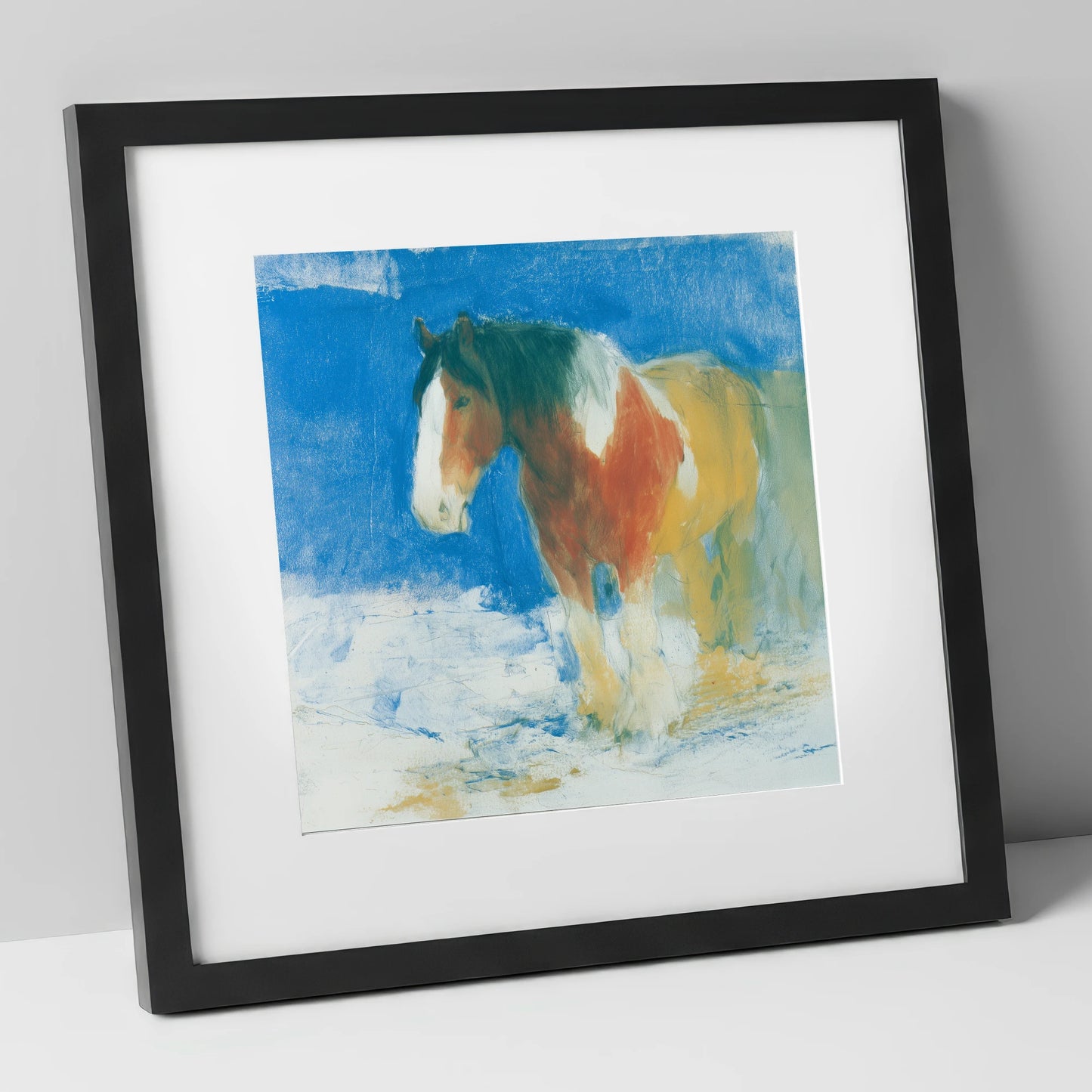 Cerulean Coloured Cob horse breed art print in black frame