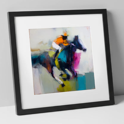 Burst of Speed racing horse art print in black frame