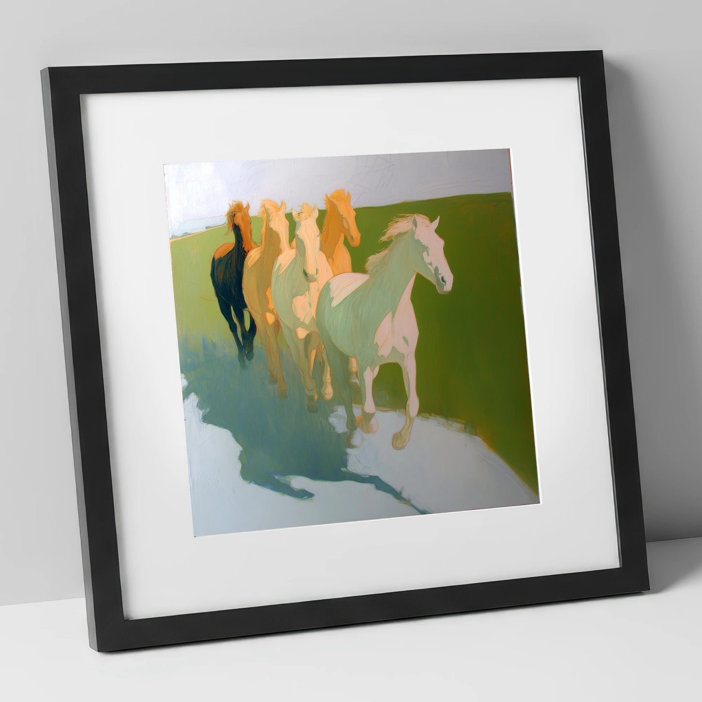 Ethereal Pastel Herd wild horses art print in black frame