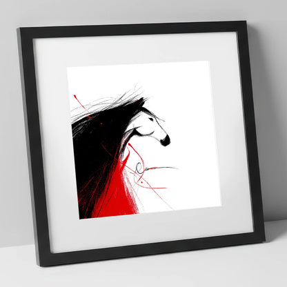 Crimson Spirit Silhouette horse portrait art print in black frame