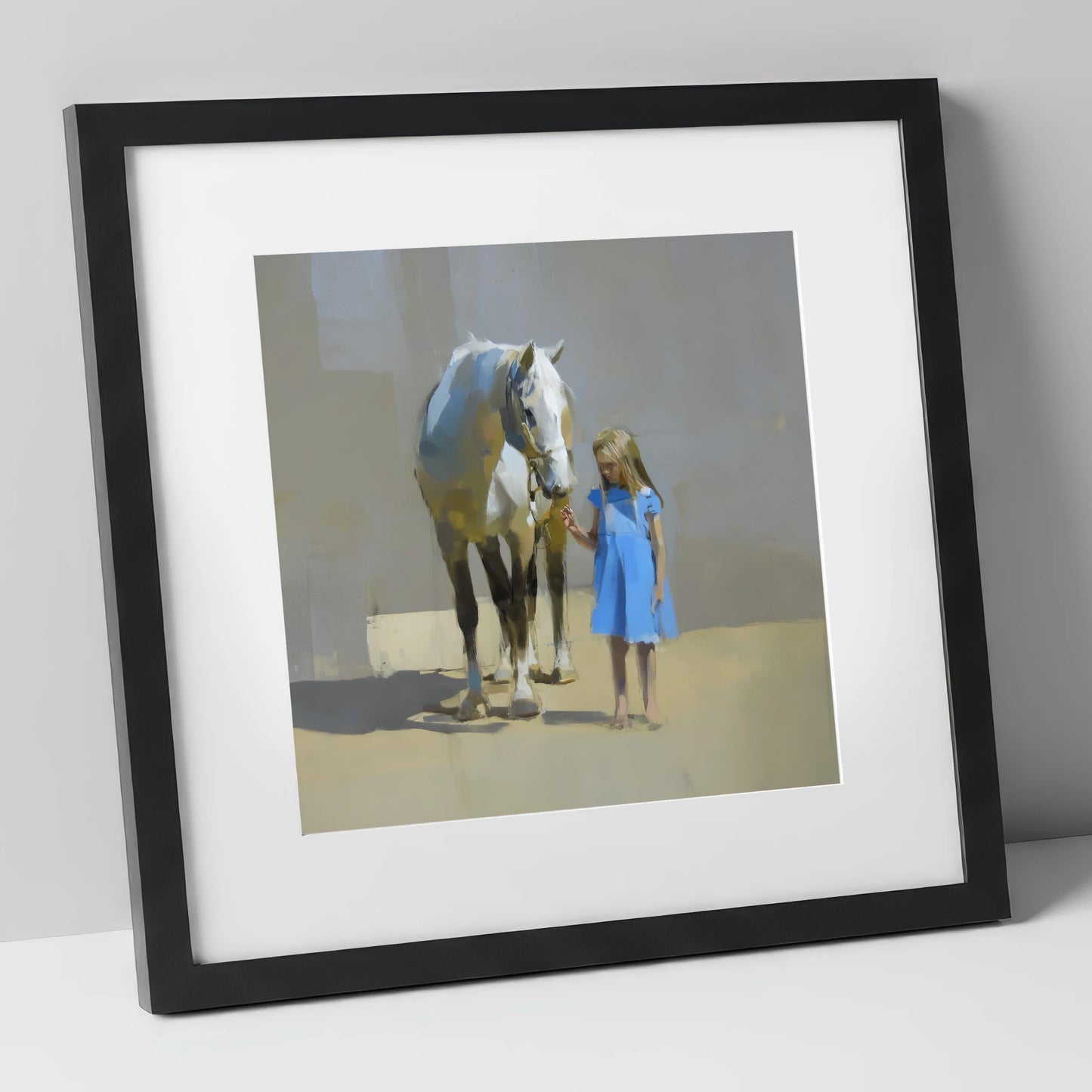 A Quiet Understanding horse & rider art print in black frame
