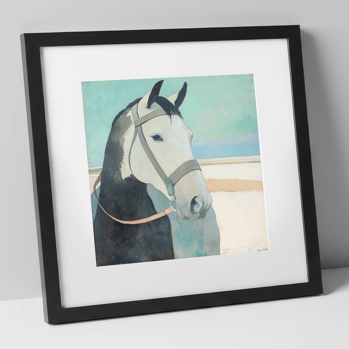 Modern Working Grey working horse art print in black frame