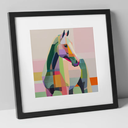 Prismatic Equine Profile horse breed art print in black frame