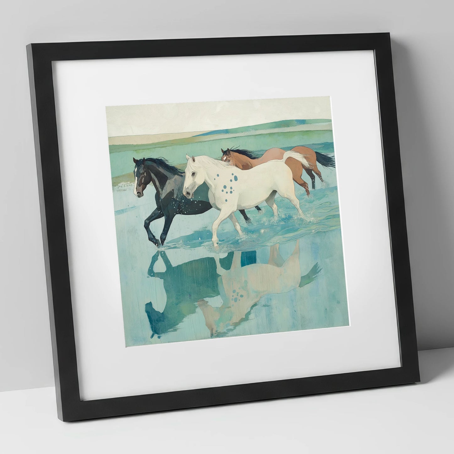 Tidal Canter wild horses art print in black frame