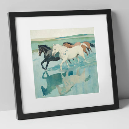 Tidal Canter wild horses art print in black frame