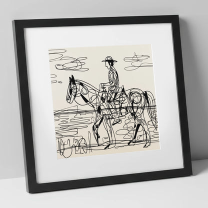 Linear Beach Ride beach horse art print in black frame
