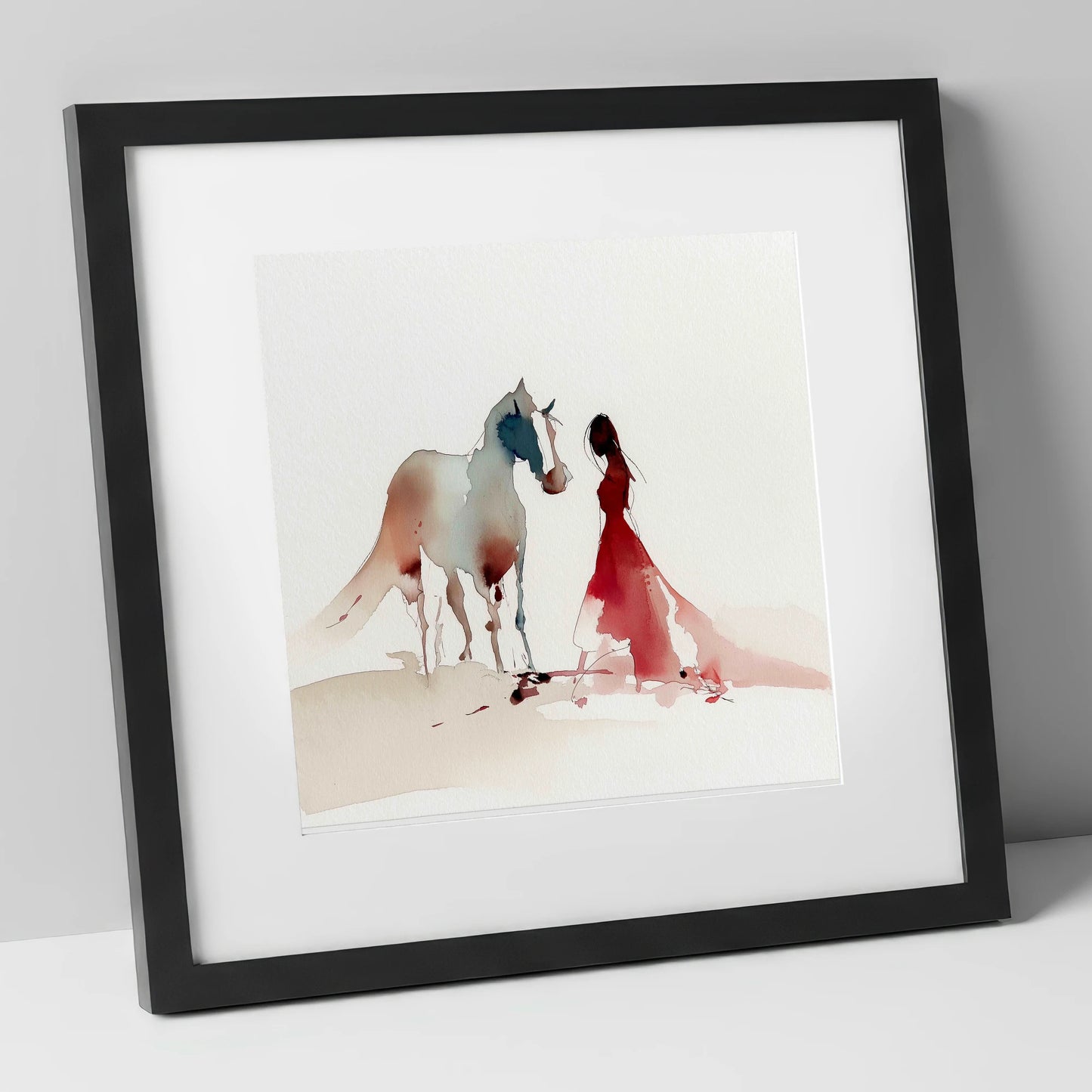 The Crimson Bond horse & rider art print in black frame