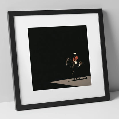 Quiet Before the Roar racing horse art print in black frame