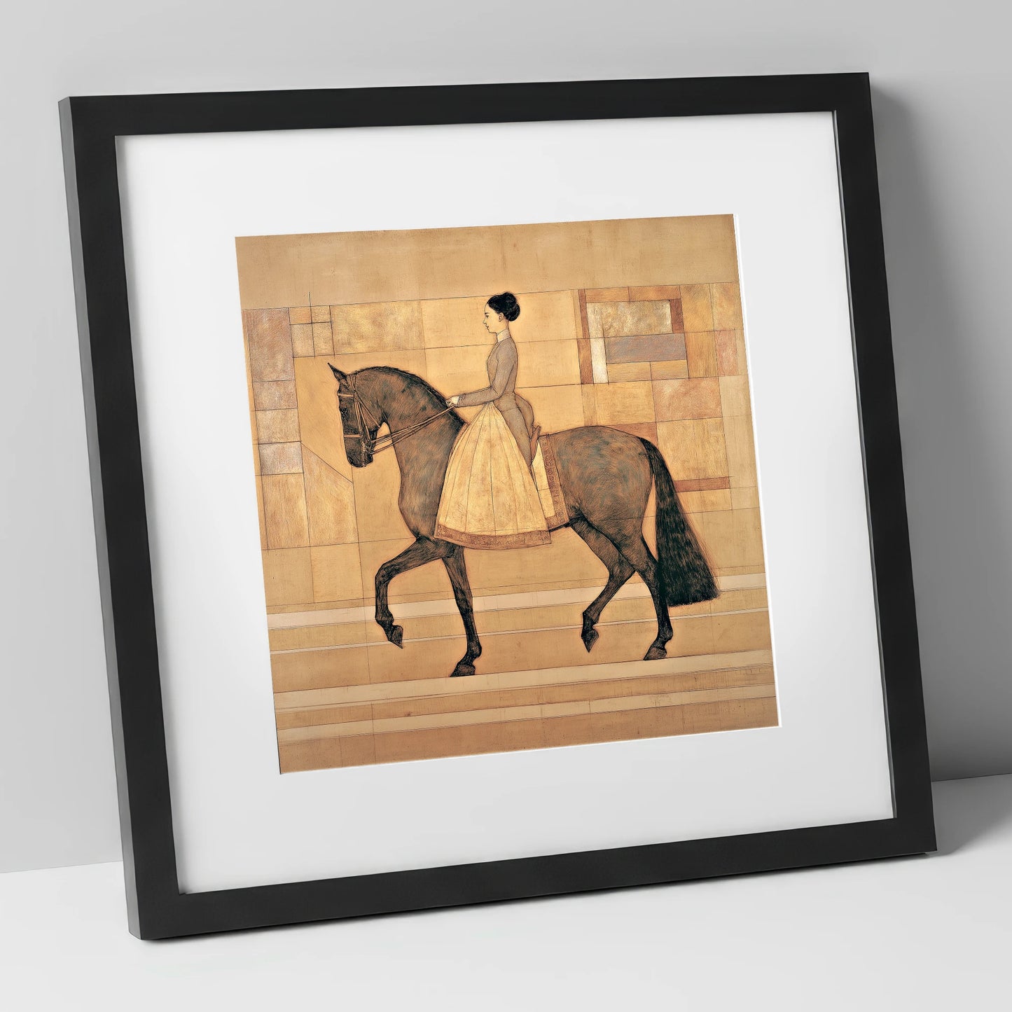 Golden Era Dressage dressage horse art print in black frame