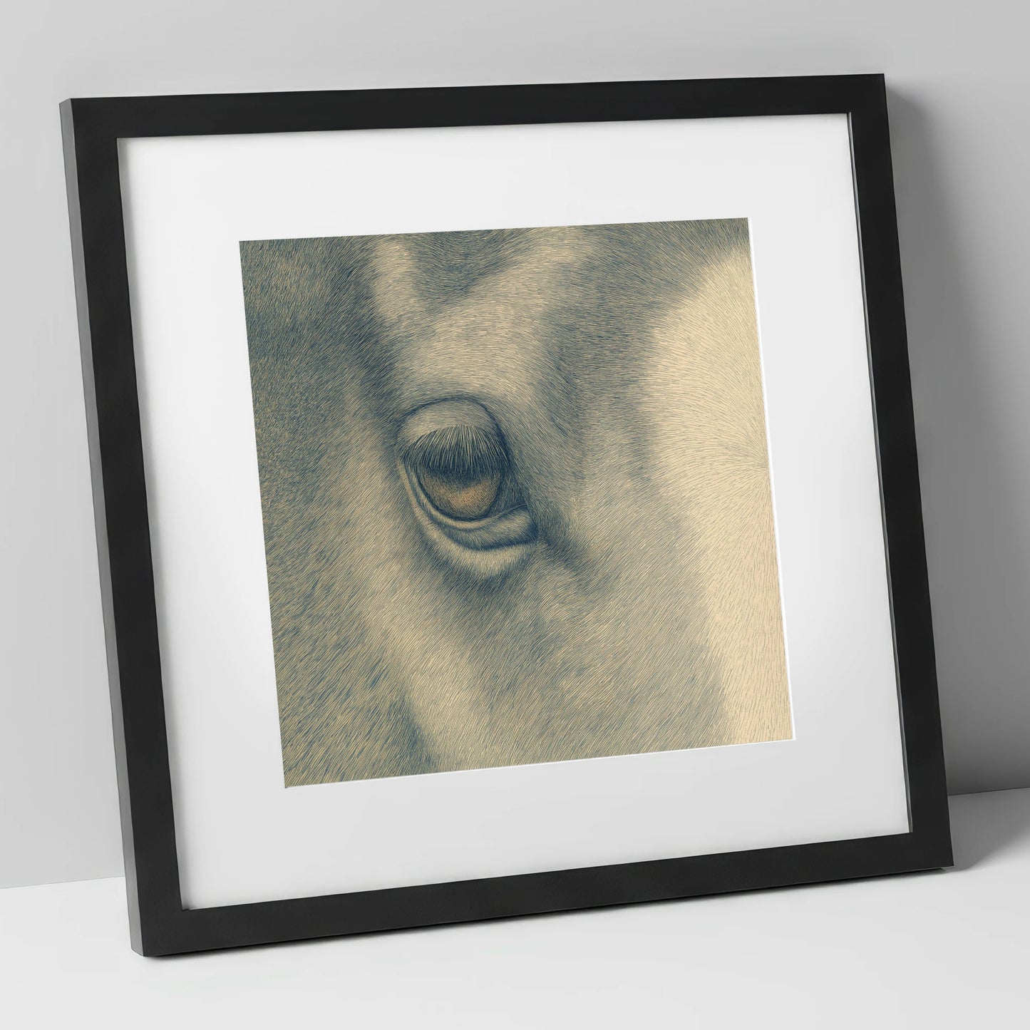 The Gentle Eye horse portrait art print in black frame