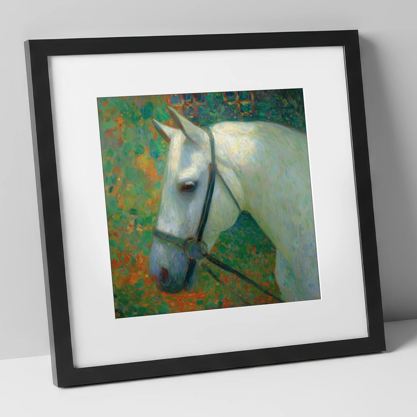 Radiant Grey Portrait horse portrait art print in black frame