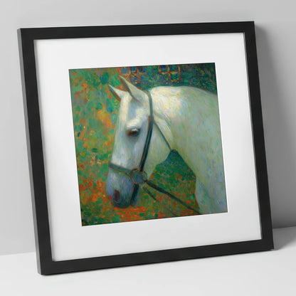 Radiant Grey Portrait horse portrait art print in black frame