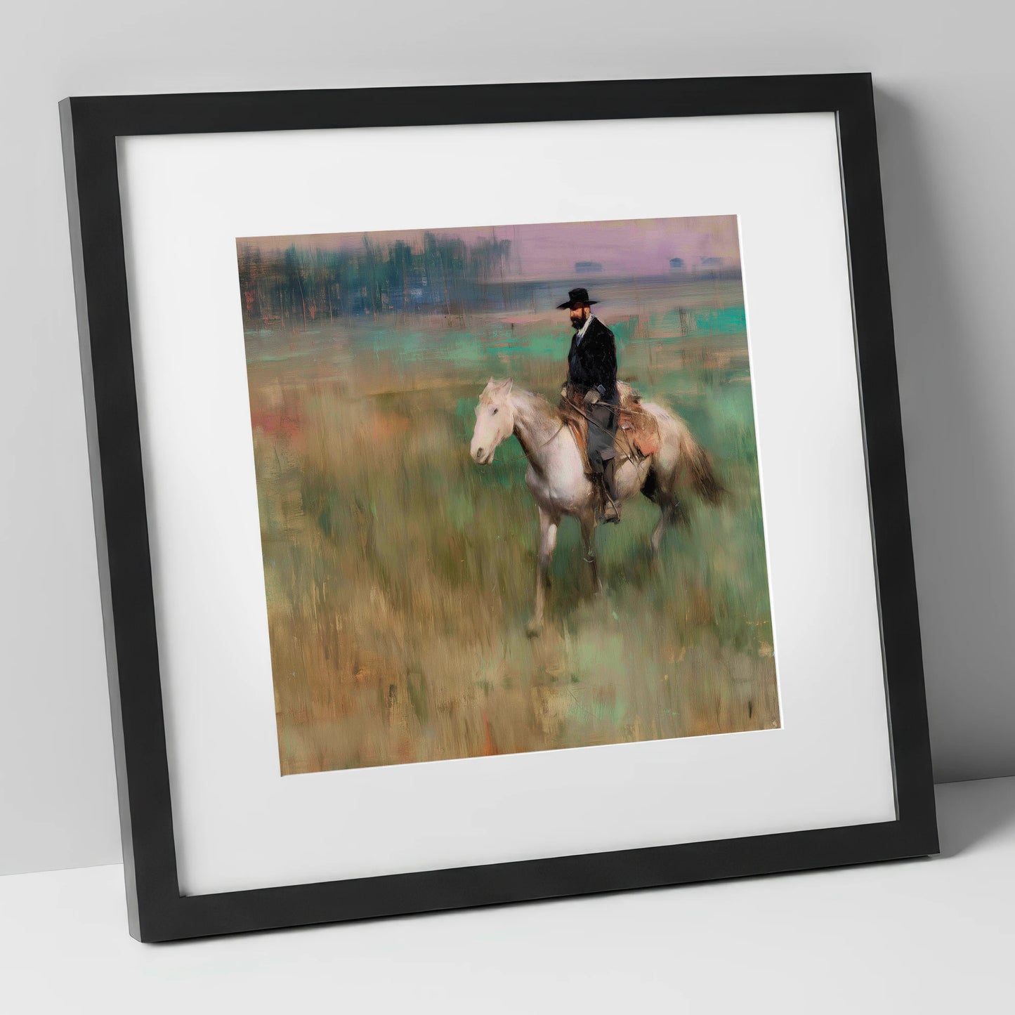 The Prairie Trail western horse art print in black frame