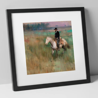The Prairie Trail western horse art print in black frame