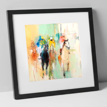 Thundering Silhouettes racing horse art print in black frame