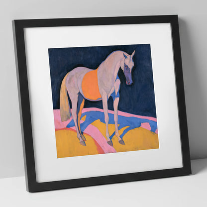 Grey Arabian In Bold Colours horse breed art print in black frame