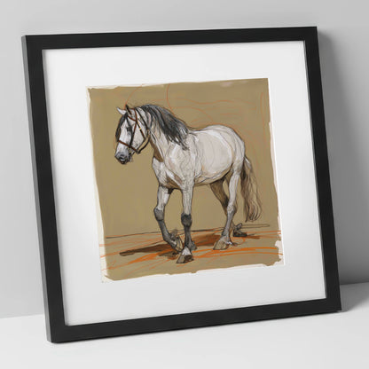 Spirited Grey Study horse breed art print in black frame