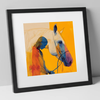 Vibrant Connection horse & rider art print in black frame