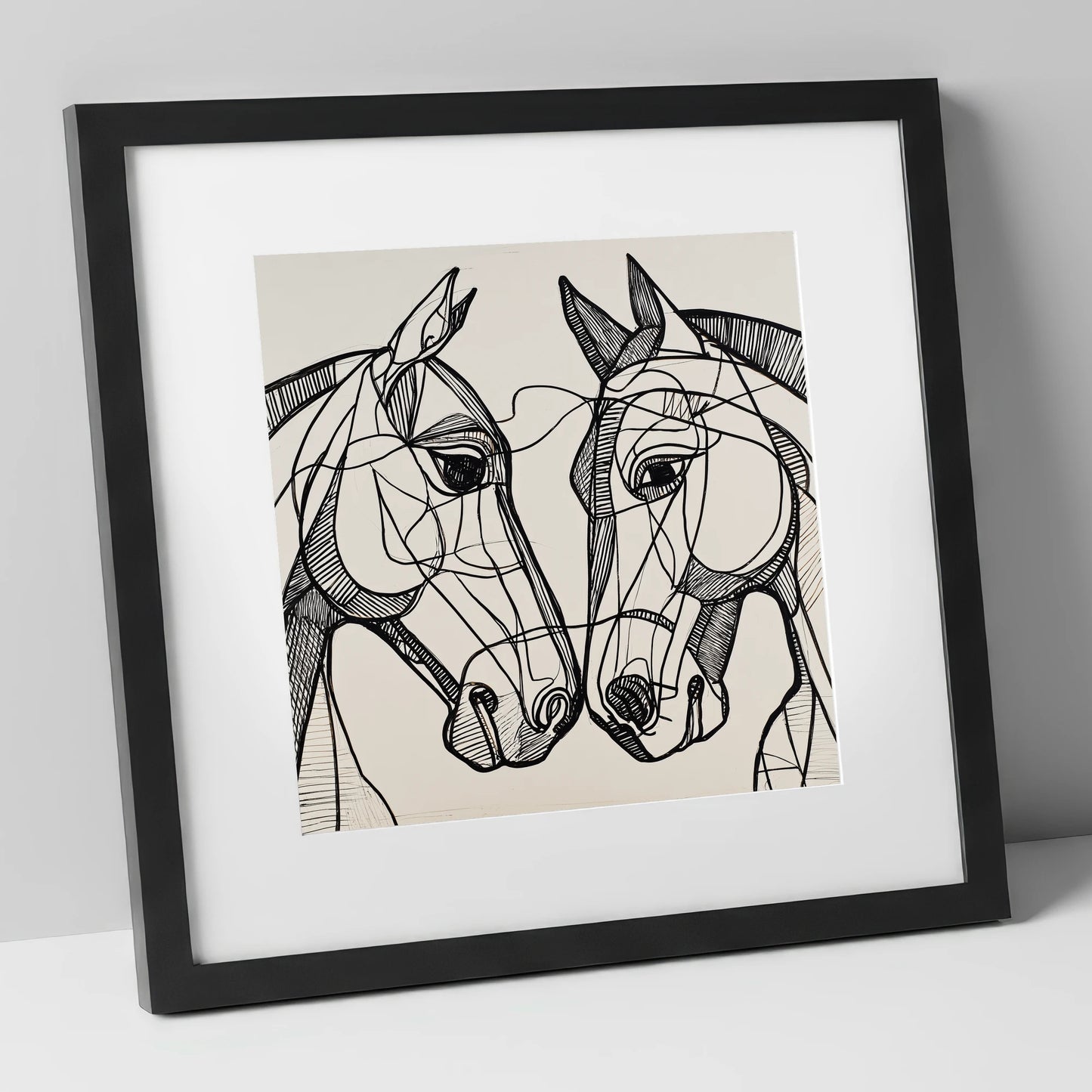 Structural Equine Bond horse portrait art print in black frame