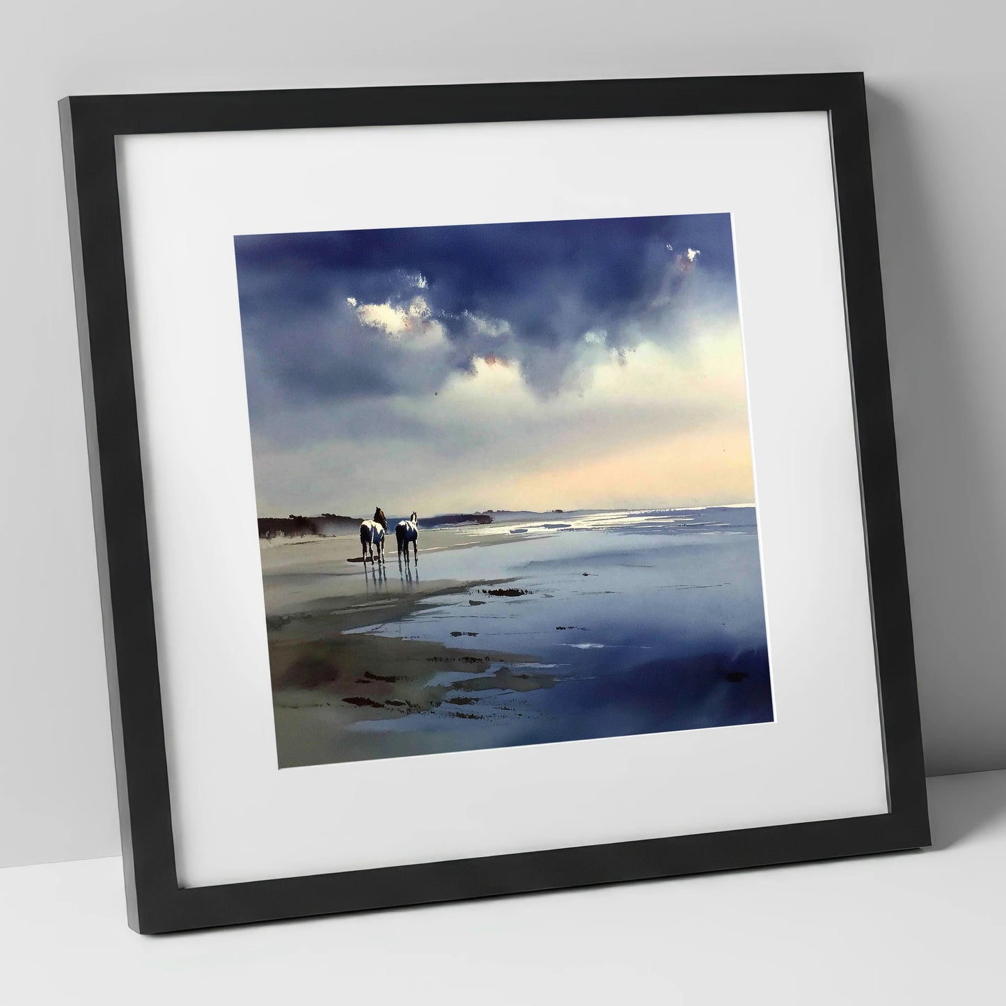 Reflections at Low Tide horse landscape art print in black frame